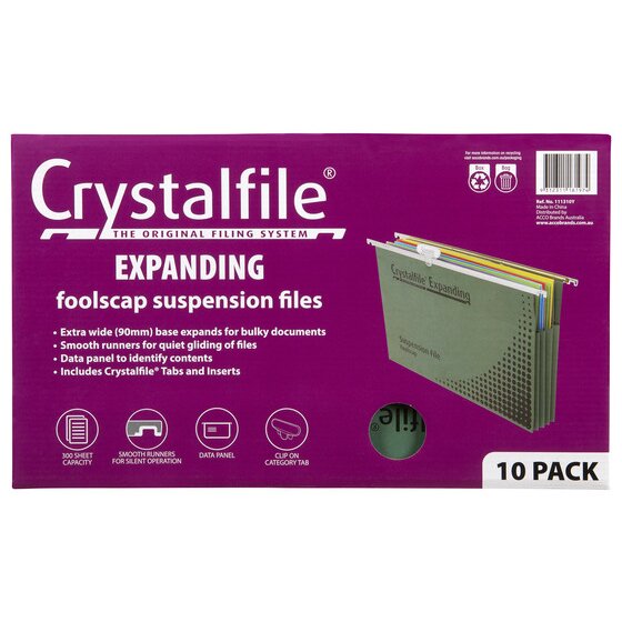 Crystalfile Complete Suspension Files – Foolscap Expanding, Pack of 10