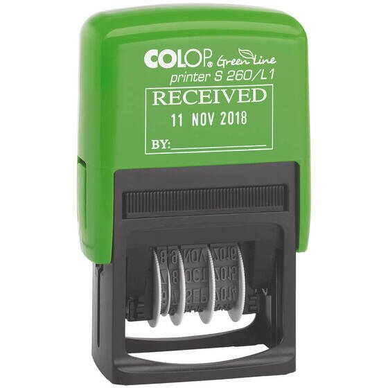 COLOP Green Line Self-Inking Dater Stamp – 4mm Received Imprint, Red & Blue