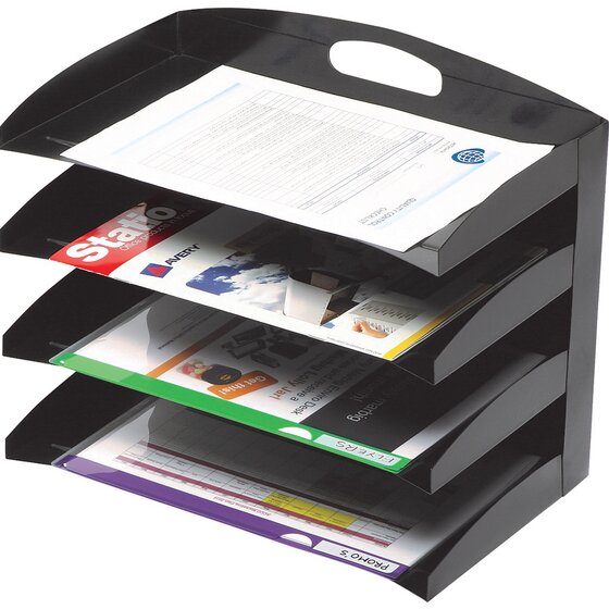 MARBIG Desktop Metal Document Organiser – 4 Tier, Black | Fits A4 & Foolscap