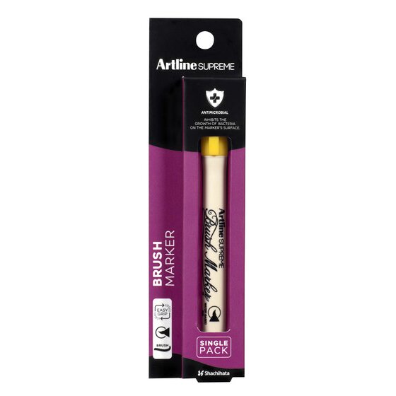 Artline Supreme Brush Marker – Yellow | Water-Based Permanent Ink for Craft & Paper