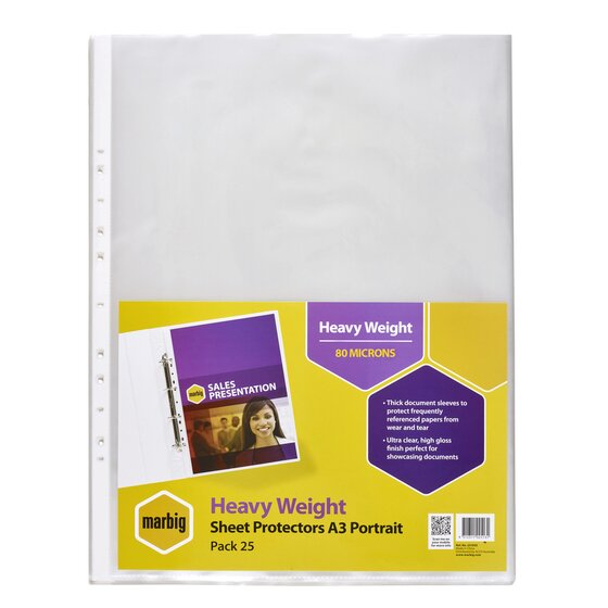 Marbig Heavyweight A3 Portrait Sheet Protectors – 25 Pack