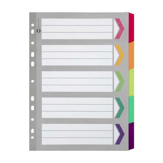 Marbig Indices & Dividers – 5 Tab, Reinforced, A4, Fluoro Colours