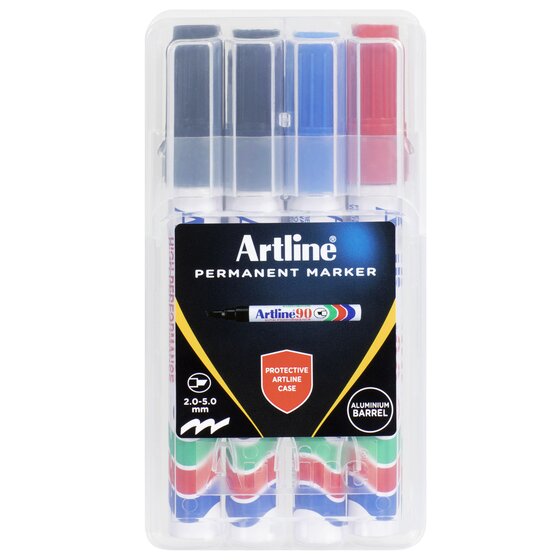 Artline 90 Permanent Marker – Assorted Colours, Hard Case