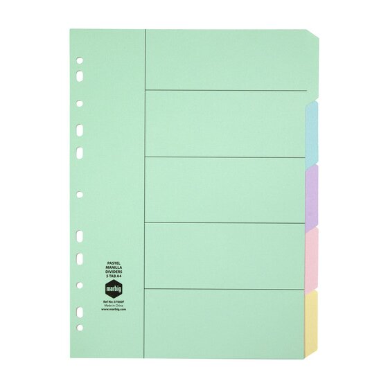 MARBIG Indices & Dividers – 5 Tab Manilla A4 Pastel