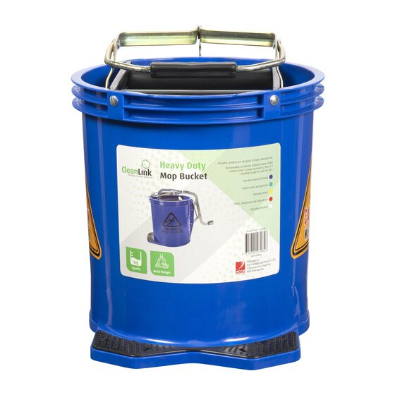 Cleanlink Heavy Duty Mop Bucket with Metal Wringer – 16L Blue