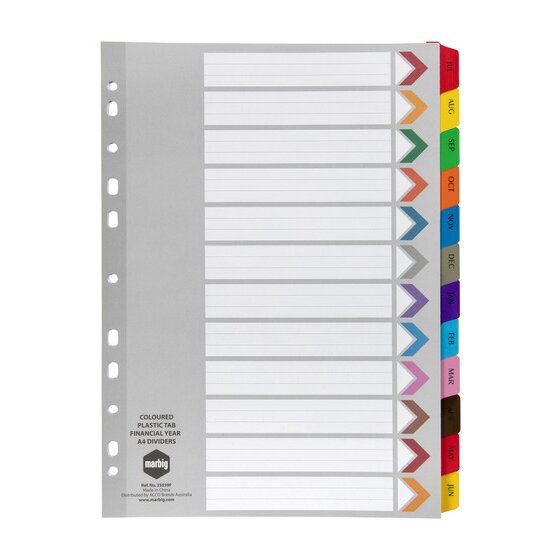 Marbig Indices & Dividers – Financial Year Tab, Reinforced A4