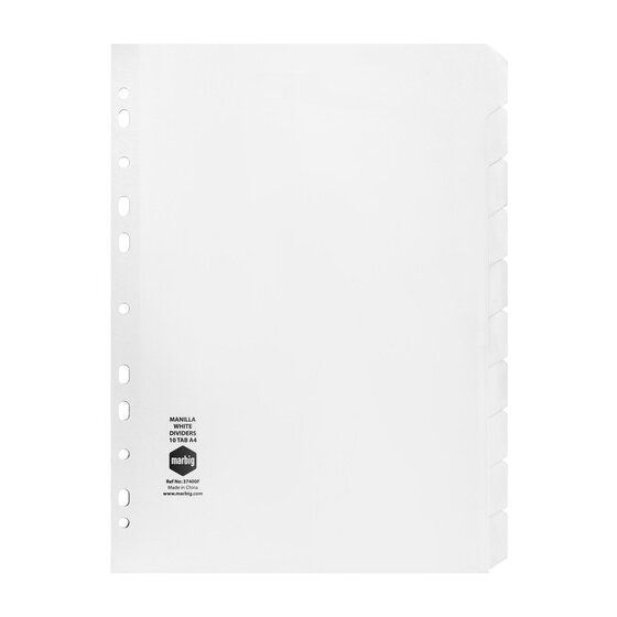 Marbig Indices & Dividers – 10 Tab, Manilla, A4 White