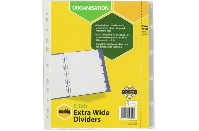 MARBIG INDICES & DIVIDERS 5 INSERT TAB EXTRA WIDE A4 WHITE | INDICES ...