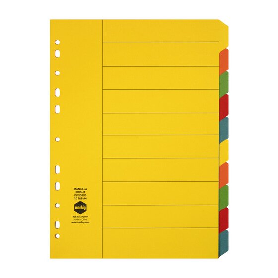 Marbig Indices & Dividers – 10 Tab Manilla A4 Brights | Colour-Coded Filing