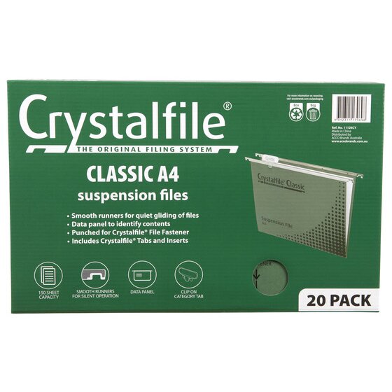 Crystalfile Complete Suspension Files A4 Classic – Pack of 20