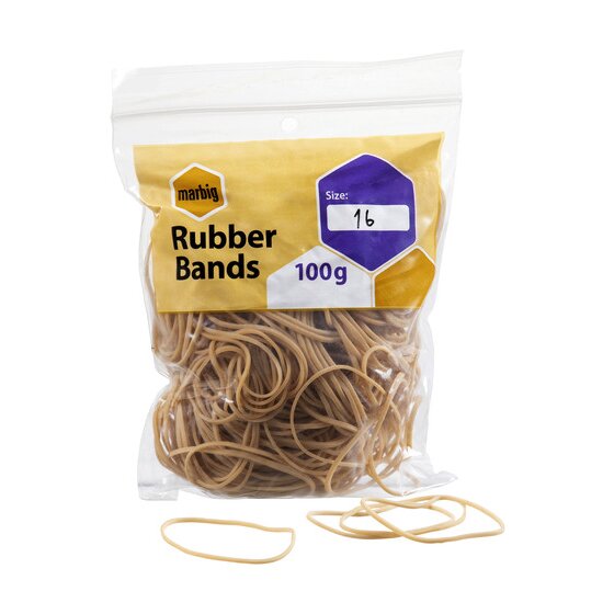 MARBIG Natural Rubber Bands – Size 16, 100g Bag