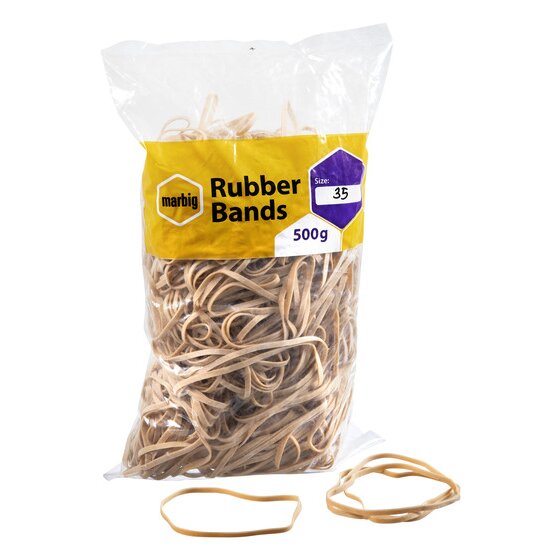 MARBIG Rubber Bands Size 35 – Natural Rubber, 500g Bag