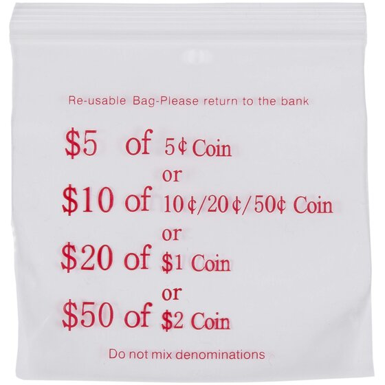 Cumberland Press Seal Coin Bags 60 Mic 110 x 100mm Clear/Red – Reusable Coin Storage