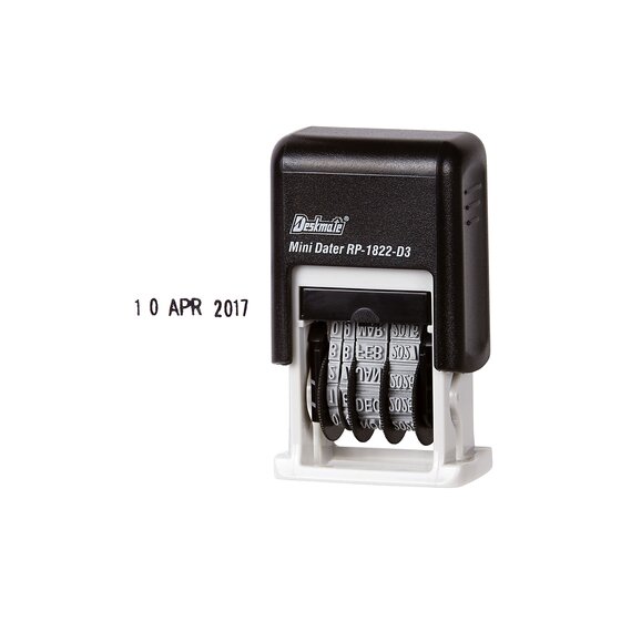 DeskMate Self-Inking Dater Stamp – Mini 3mm, Day/Month/Year, Up to 2,000 Impressions