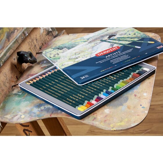 Derwent Artists Pencil Tin 24 – 24 Coloured Pencils in a Durable Metal Tin
