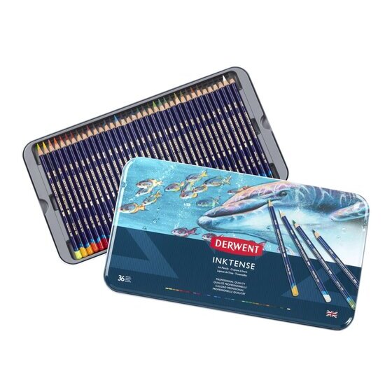 Derwent Inktense Pencil Tin 36 – Water-Soluble Coloured Pencils, 36 Colours