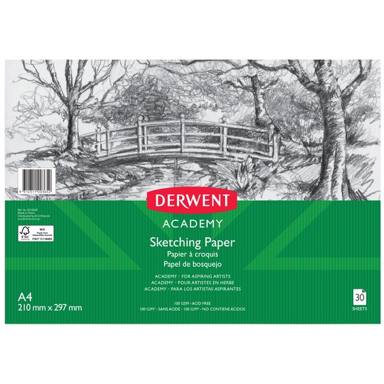 Derwent Academy Sketching Paper Pad – A4 Landscape, 30 Sheets, 100gsm