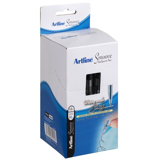 Artline SMOOVE Ballpoint Stick Pen – Medium Tip, Black Ink, Box of 50
