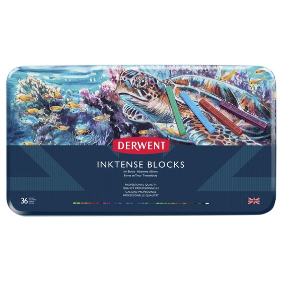Derwent Inktense Block Tin – 36 Colours | Water-Soluble Art Blocks for Drawing & Sketching