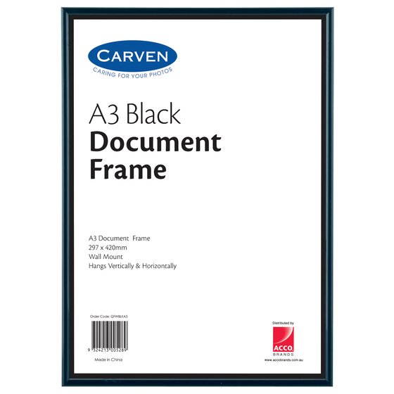 Carven Document Frame Black A3 – Display Certs, Awards & Photos
