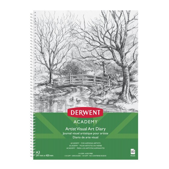 Derwent Academy Visual Art Diary – A3 Portrait, 80 Pages, 110 gsm