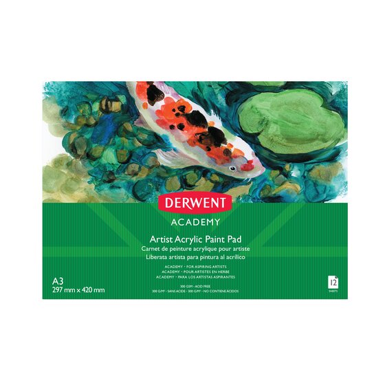 Derwent Academy Acrylic Paint Pad – A3 Landscape, 12 Sheets