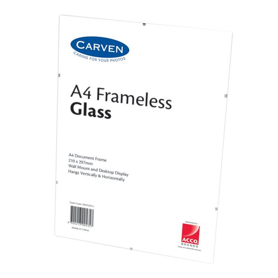 Carven Frameless Glass Document Frame – A4