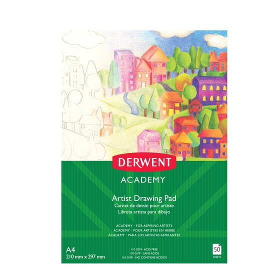 Derwent Academy Drawing Pad A4 Portrait – 50 Sheets, 110gsm Acid-Free