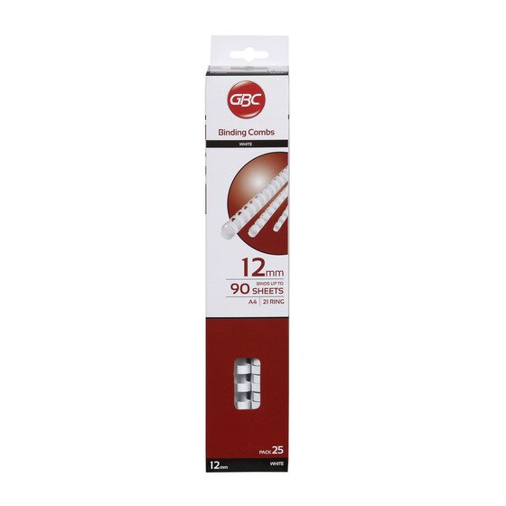 GBC Plastic Binding Comb – 12mm White – Pack of 25