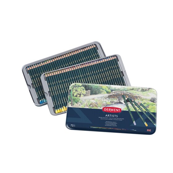 Derwent Artists Pencil Tin – 72 Colours, Round Barrel, Soft Wide Strip