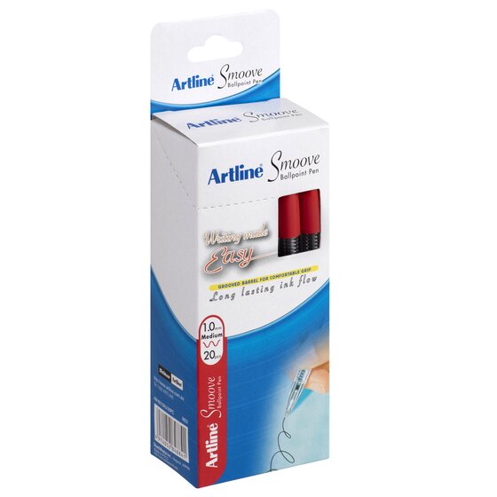 ARTLINE SMOOVE Ballpoint Stick Pen – Medium Tip, Red (Box of 20)