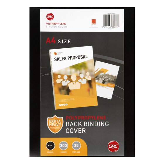 GBC A4 PolyCover Binding Covers – Black, Pack of 25