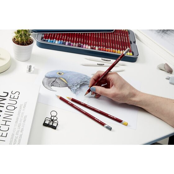 Derwent Pastel Pencil Tin 12 – Soft Wide Strip, Rosewood-Stained Cedar, Partially Water-Soluble