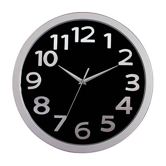 Carven Wall Clock 330mm – Silver Rim, Black Face, Analogue