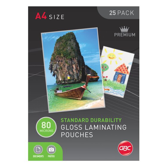 GBC Laminating Pouches A4 — 80 Micron Gloss, Pack of 25