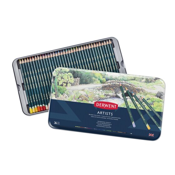 Derwent Artists Pencil Tin 36 – 36 Coloured Pencils in a Durable Metal Tin