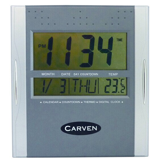 Carven Digital Wall Clock – Square Silver | Desk or Wall Mount