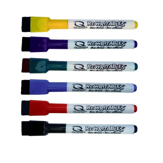 Quartet Rewritables Fine Tip Whiteboard Markers – Assorted Colours, Pack of 6
