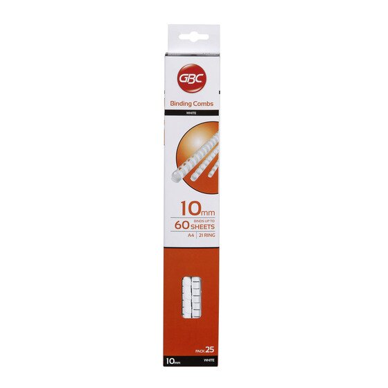 GBC Binding Comb 10mm White – Pack of 25