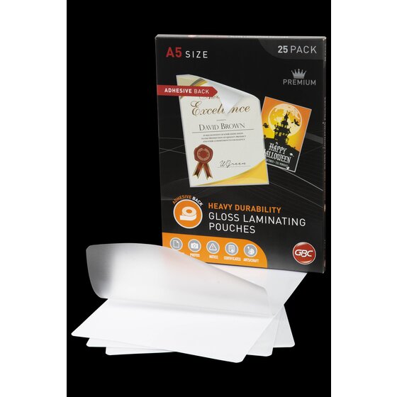GBC Laminating Pouch A5 125 Micron – Pack of 25, Adhesive, Gloss Finish