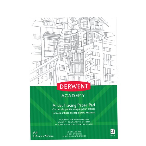 Derwent Academy Tracing Paper Pad A4 Portrait – 25 Sheets, Smooth Translucent
