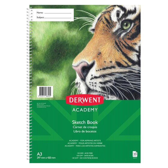 Derwent Academy Sketch Book – A3 Portrait, 20 Sheets, 110gsm, Polypropylene Cover