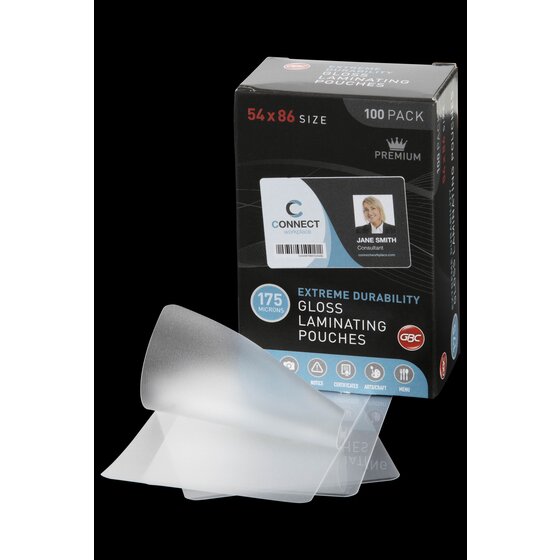GBC Laminating Pouches 54 x 86mm 175 Micron – Gloss Finish, Pack of 100