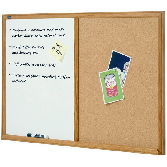Quartet Combo Board – Oak Frame, 900 × 1200 mm (Whiteboard + Cork Noticeboard)
