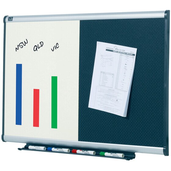 Quartet Prestige Combo Board – Dry Erase & Foam Bulletin, 600 x 900mm, Aluminium Frame