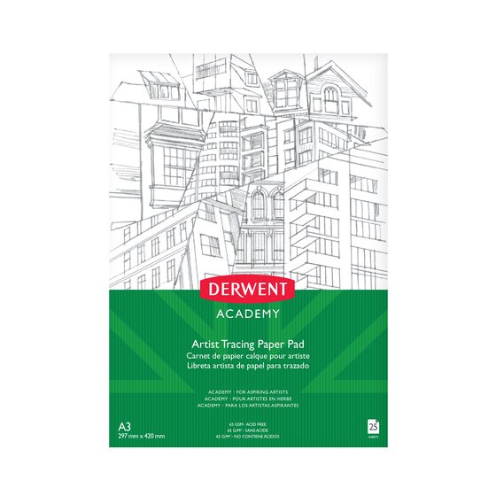 Derwent Academy Tracing Paper Pad A3 Portrait 25 Sheets 65gsm Acid-Free