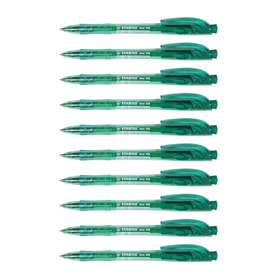 Stabilo 308 Liner Retractable Ballpoint Pen – Medium Green | Box of 10