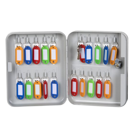 Esselte Key Cabinet Grey – 20 Keys with Colour-Coded Tags and Lock
