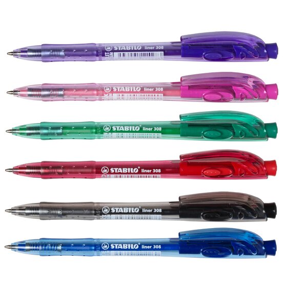Stabilo 308 Liner Retractable Ballpoint Pen – Medium Black, Box of 10