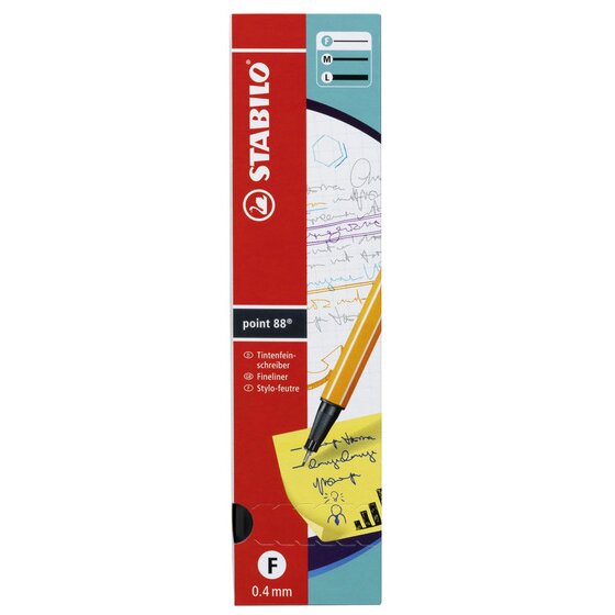 Stabilo Point 88 Fineliner Black – 0.4mm Metal Tip, Box of 10